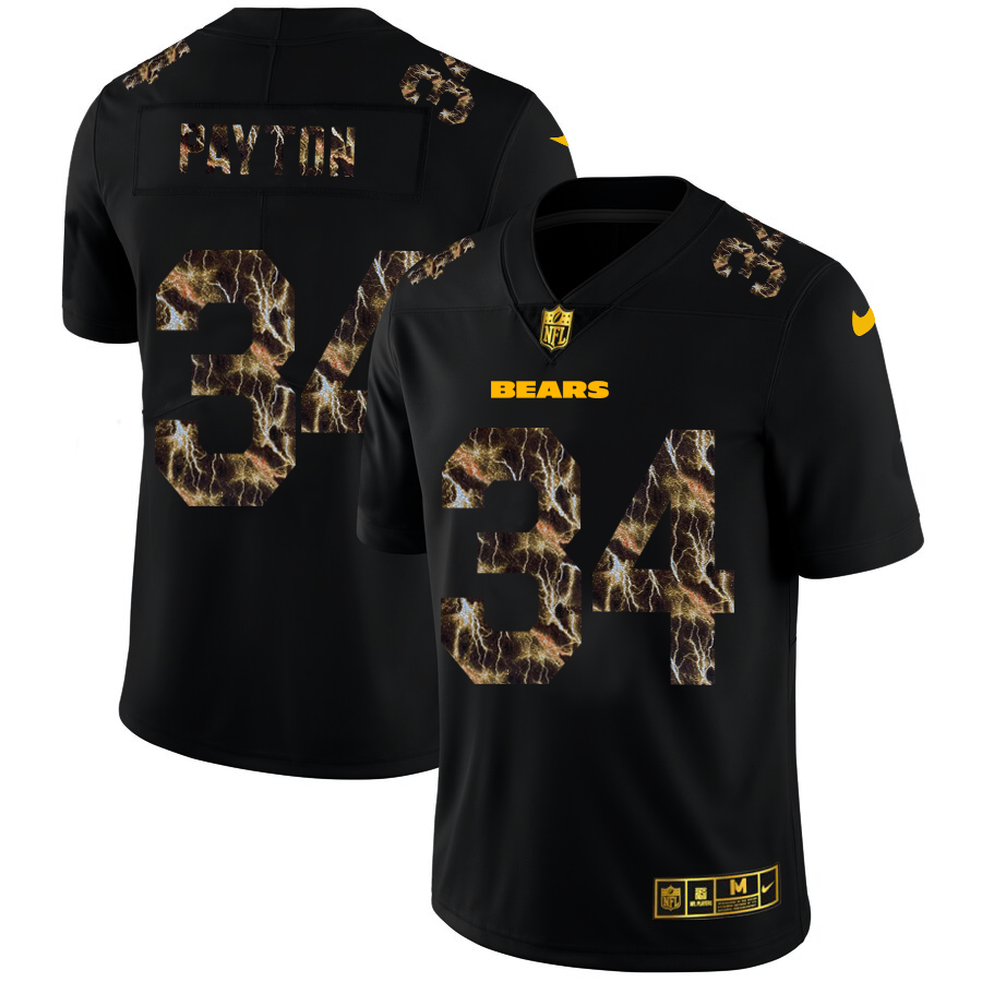 2020 Chicago Bears 34 Walter Payton Men Black Nike Flocked Lightning Vapor Limited NFL Jersey